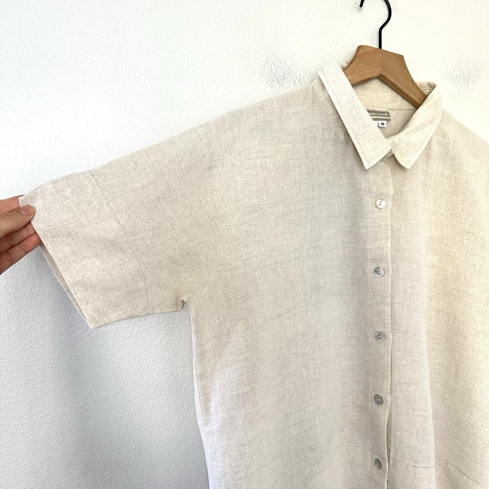 Vintage USA Made Coldwater Creek Linen Cotton Button Up Shirt M side-slit hem - Picture 3 of 10
